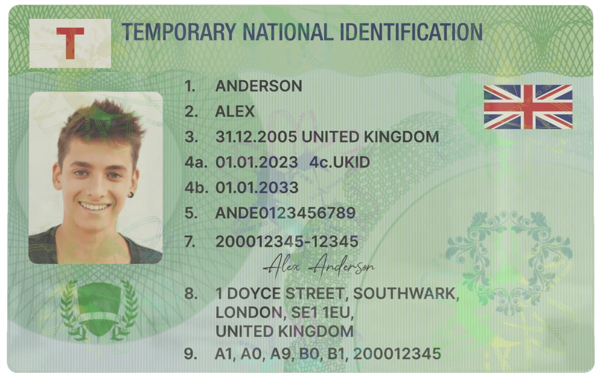 Green “Temporary” License Card — reverse side.