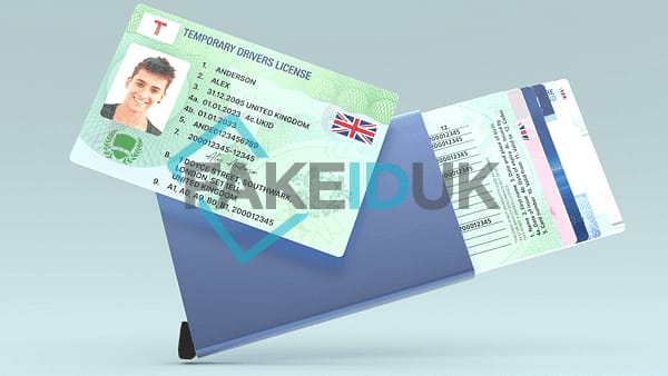 Green “Temporary” License Card — holographic overlay.