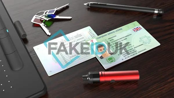 Green “Temporary” License Card — UV features.