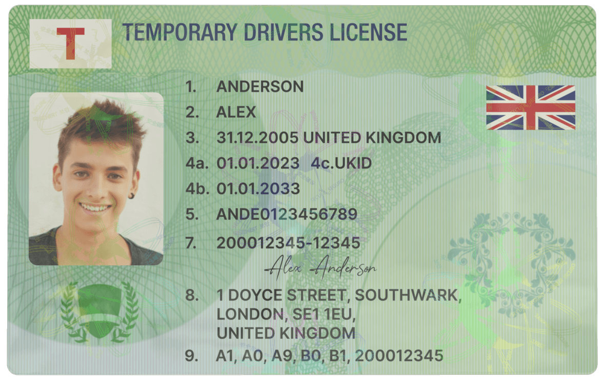 Green “Temporary” License Card