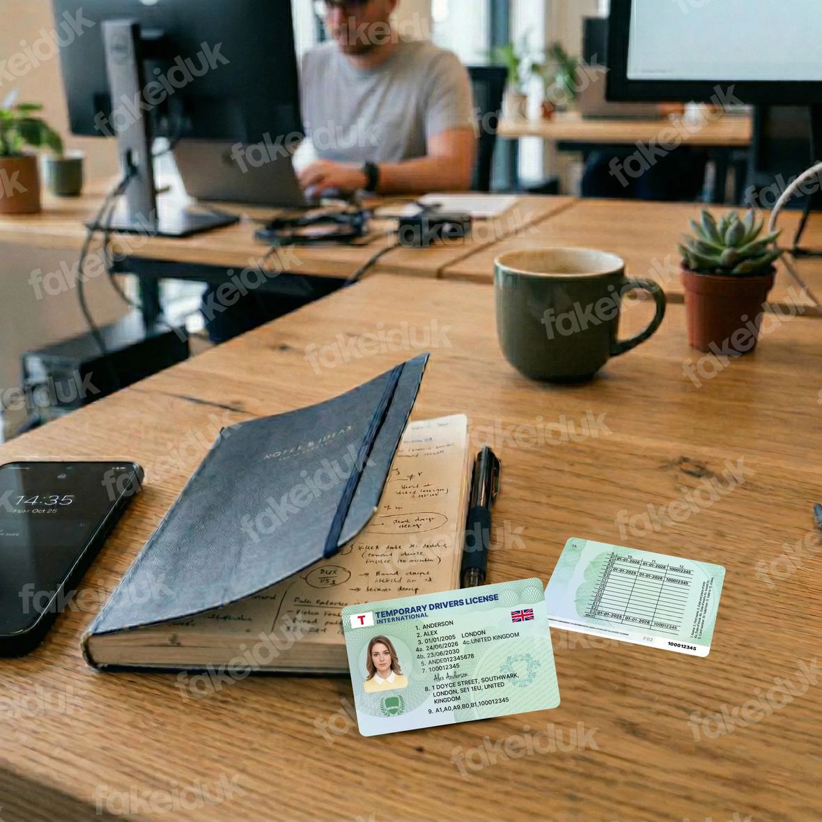 Green “Temporary” License Card — UV features.