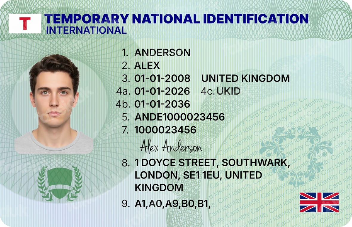 Green “Temporary” License Card — close-up.