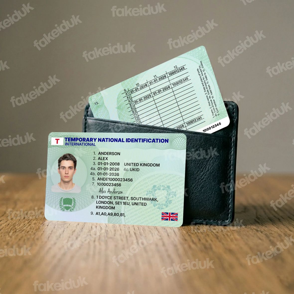 Green “Temporary” License Card — size comparison.
