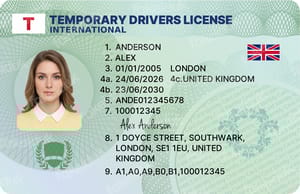 Green “Temporary” License Card