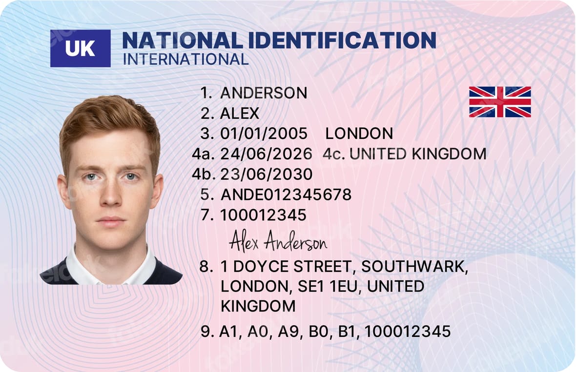 Classic UK Drivers License — front view.