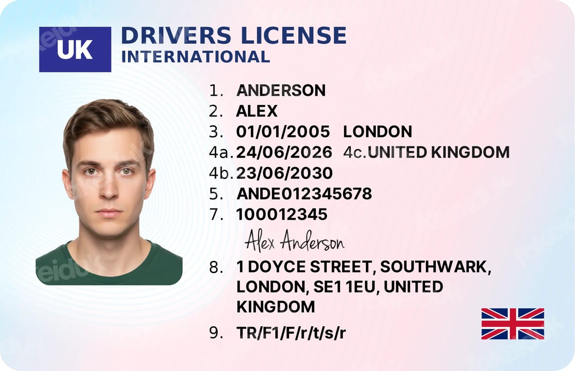 Driver’s / National ID Style Card — front view.