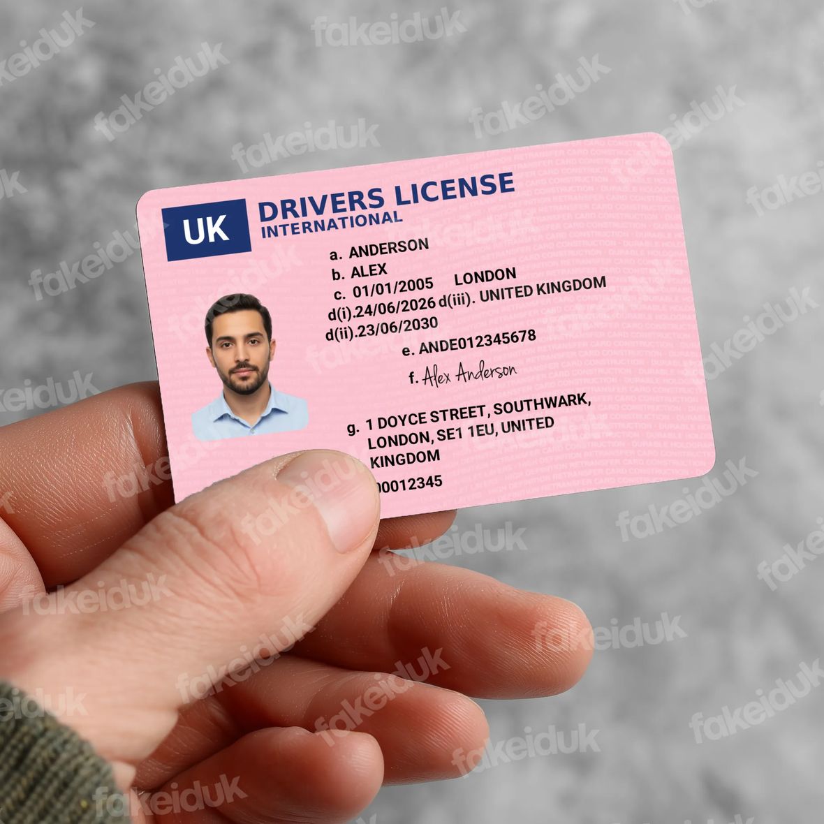 UK Driver’s License Pink Style Card — reverse side.