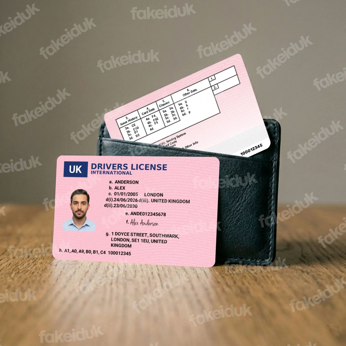 UK Driver’s License Pink Style Card — holographic overlay.