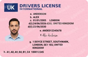 UK Driver’s License Pink Style Card