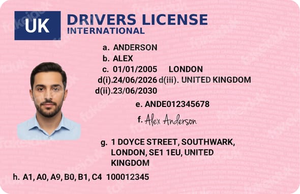 UK Driver’s License Pink Style Card