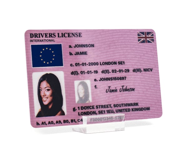 UK Driver’s License Pink Style Card — detail view.