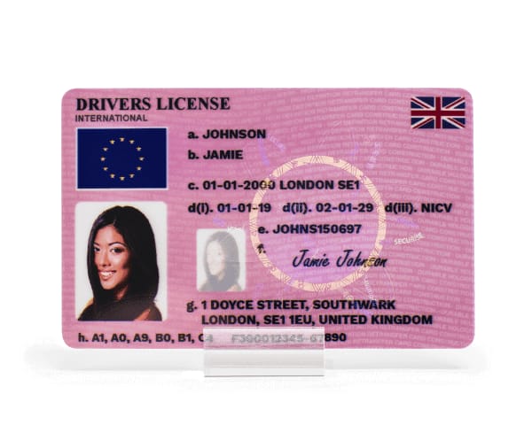 UK Driver’s License Pink Style Card — holographic overlay.