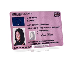 UK Driver’s License Pink Style Card — front view.