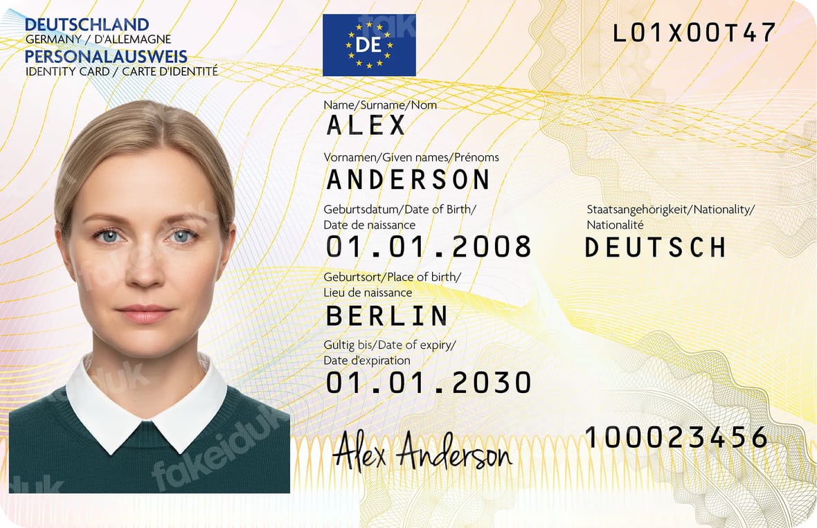 Germany Personalausweis — front view.