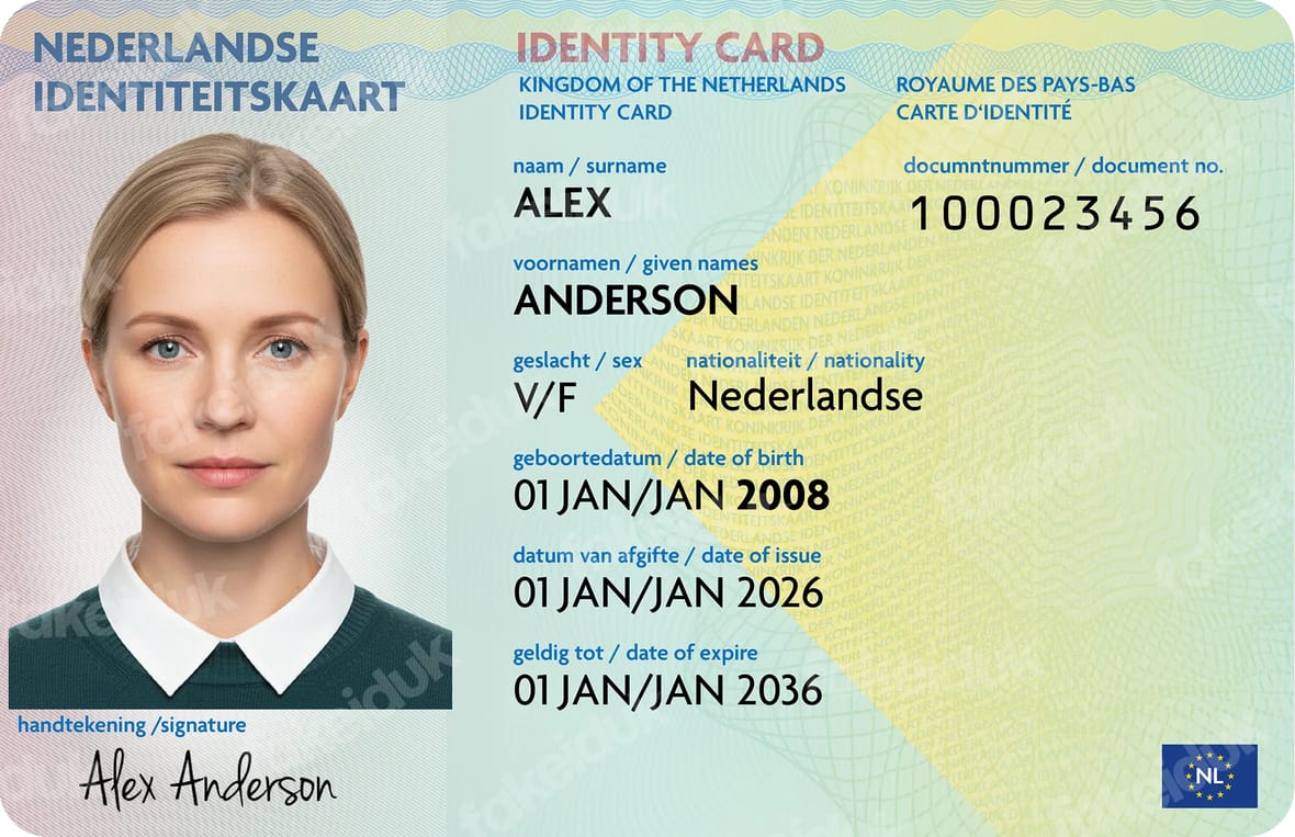 Netherlands Identity Card — front view.
